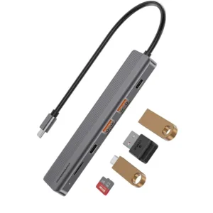 Powerology 6 in 1 Slim 4K HDMI USB-C Hub PD 100W USB MicroSD - Dark Grey