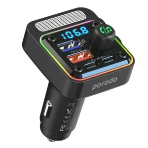 Porodo Quick-Charge FM Car Charger ( Dual USB-C & USB-A ) PD 36W - Black