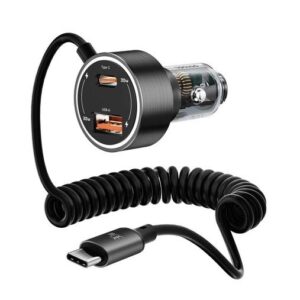 Porodo 60W Transparent Dual Port Car Charger PD 30W QC 18W with Coil- Black