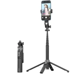 Porodo Selfie Stick 135cm Extendable with Detachable Light 4 Leg Tripod - Black