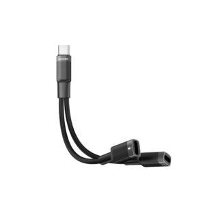 Porodo 2in1 Type-C to 2*Type-C Jack Headphone and Charging Converter Adapter - Black
