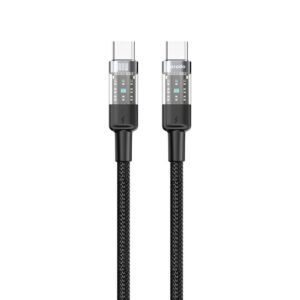 Porodo Braided 100W PD C to C Fast Charging Cable with Transparent Head 1.2M - Blac