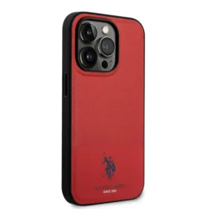 U.S.Polo Assn. PU Leather Mesh Pattern DH Case for iPhone 15 Pro Max - Red