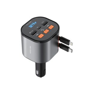 Green Lion FM Retractable 50W Car Charger - Black