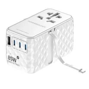 Powerology Universal Adapter 85W X3 Type C port and X 1 USB A 15W port with