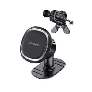 Porodo 2in1 Magnetic Car Phone Holder - Black