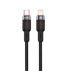 Porodo Alum. Alloy Braided Cable Type-C to Lightning 30W 1.2m - Black