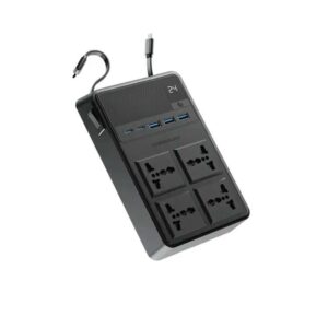 Powerology 2500W 4 AC Power Strip With Built-In Retractable Cables - Black