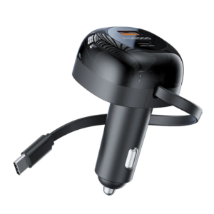 Porodo Retractable Car Charger with Collapsible Type C Cables - Black