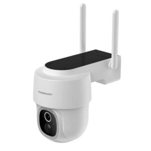 Powerology Outdoor Smart Waterproof 5W Solar Pan/Tilt Camera with 5200mAh and 256GB - White