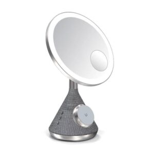 Porodo 15W Zoomed Mirror Magnetic Wireless Charger with Speaker & Adjustable Lamp - Sliver-