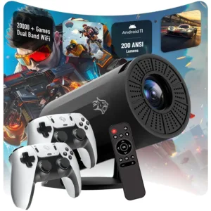 Porodo Gaming 4K Projector Android 11 with Auto Keystone and Gamepad Controller - Black