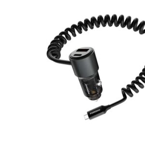 Porodo 110W Car Charger Transparent with Coiled Cable - Black