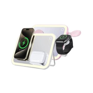 Porodo 15W 3-in-1 MagSafe Charging Station with Mirror Light - White