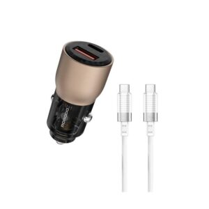 Porodo 96W Transparent USB-A+C Port Car Charger with C to C .9m Cable-Desert Titanium