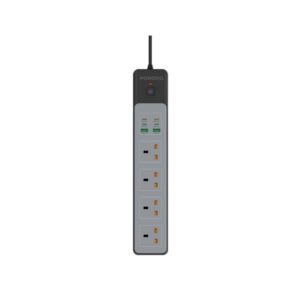 Porodo 4 AC Power Socket with USB A x2 USB C x4 UK 3M Wire - Black