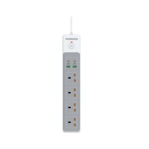 Porodo 4 AC Power Socket with USB A x2 USB C x4 UK 3M Wire - White