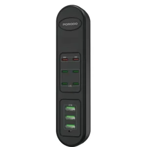 Porodo 85W X6 PD X3 USB Fast Charging Strip UK (2m Wire) - Black
