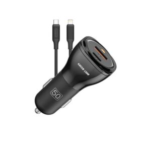 Green Lion Dual Port Car Charger 50W (PD 30W + QC 20W) USB-C to Lightning Cable 1M - Black