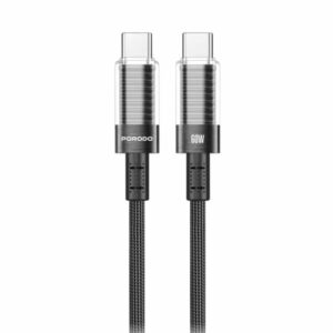 Porodo Braided 60W PD C to C Fast Charging Cable with Transparent Head 1.2M - Black