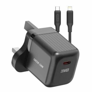 Green Lion Ultra Compact GaN Wall Charger UK Pin USB-C PD 20W C to L - Black