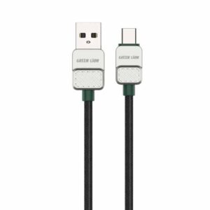 Green Lion USB A to USB C Electroplated Braided Cable 1m 15W - Black+Green