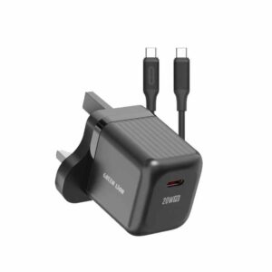 Green Lion Ultra Compact GaN Wall Charger UK Pin USB-C PD 20W C to C - Black