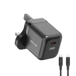 Green Lion Ultra Compact GaN Wall Charger UK Pin USB-C PD 20W C to L - Black