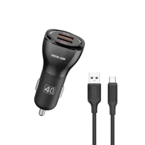 Green Lion Dual QC3.0 Car Charger 40W (QC 20W*2) USB-A to Lightning Cable 1M - Black