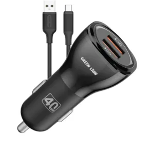 Green Lion Dual QC3.0 Car Charger 40W (QC 20W*2) USB-A to USB-C Cable 1M - Black