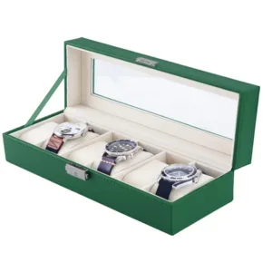 Green Lion Classic Watch Box 6 slots with Glass - Green