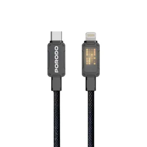 Porodo 27W Pixelated Braided USB-C to Lightning 1M Cable - Black