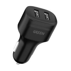 Green Dual Port Car Charger 12W - Black