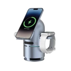 Powerology 15W 3-in-1 MagSafe Wireless Charger with Speaker & Touch Button 1000mAh - Grey