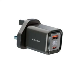 Porodo PD35W GaN Display Screen USB+C Fast Charger UK Plug - Black