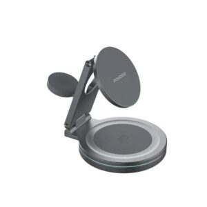 Porodo Portable Compact 3-in-1 Magsafe Wireless Charger Foldable 360° Aluminium - Gray