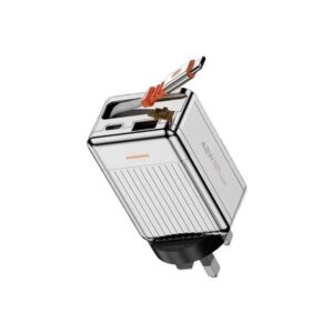 Porodo 42W Retractable 75cm with UK Plug Charger - Silver