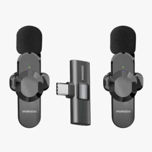 Porodo Lavalier Dual Microphone  Type-C + Lightening Connector - Black