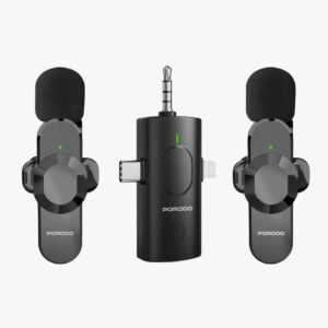 Porodo 3 In 1 Lavalier Microphone - Type-C + Lightening + Aux - Black