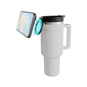 Porodo Lifestyle MagSafe Phone Holder 40oz Tumbler with Handle and Stainless Straw - White