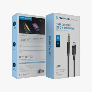 Powerology AUX 3.5mm to USB-C Aluminium Shell Nylon Braided Cable 1.2 Meter - Dark Grey