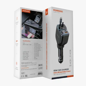 Porodo Retractable Lightning+USB-A port+TYPE-C port Color Lights: One-click Option -