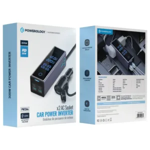 Powerology 300W Car Power Inverter Universal Plug with Digital Display - Grey