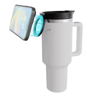 Porodo Lifestyle MagSafe Phone Holder 40oz Tumbler with Handle and Stainless Straw - White