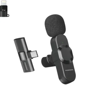 Porodo 3 In 1 Lavalier Microphone - Type-C + Lightening + Aux - Black