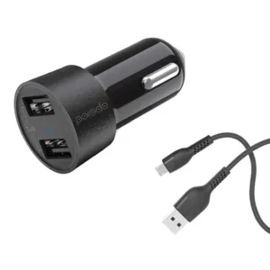 Porodo Dual USB Car Charger 3.4A with Micro USB Cable 4ft. - Black