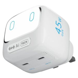 Powerology 45W AI Charger OUTPUT：45W (max) with EU & UK PLUG ADAPTER  - White