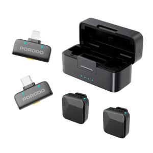 Porodo Lavalier Microphone with 70mAh Mic + 650mAh Cabin + Apple & Type-C Connector -