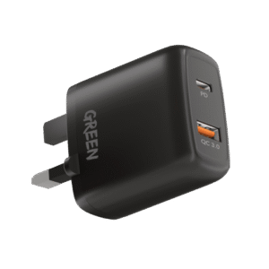 Green Dual USB Port Wall Charger PD+QC3.0 20W UK - Black