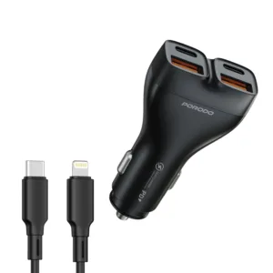 Porodo Dualpower 102W Car Charger USB-C To Lightning Cable - Black
